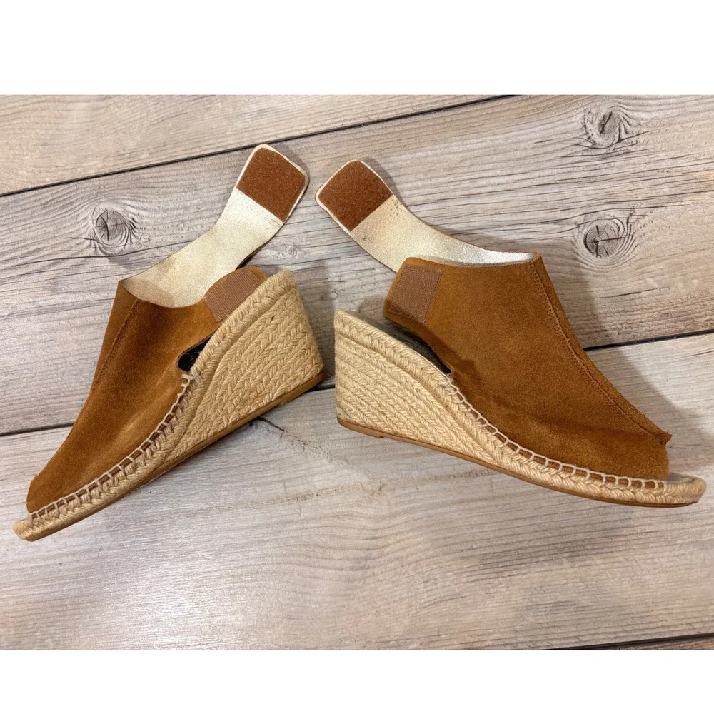 Maypol Suede Leather Espadrille Wedges Women's‎ 40 Peep Toe Chic Vacation Casual